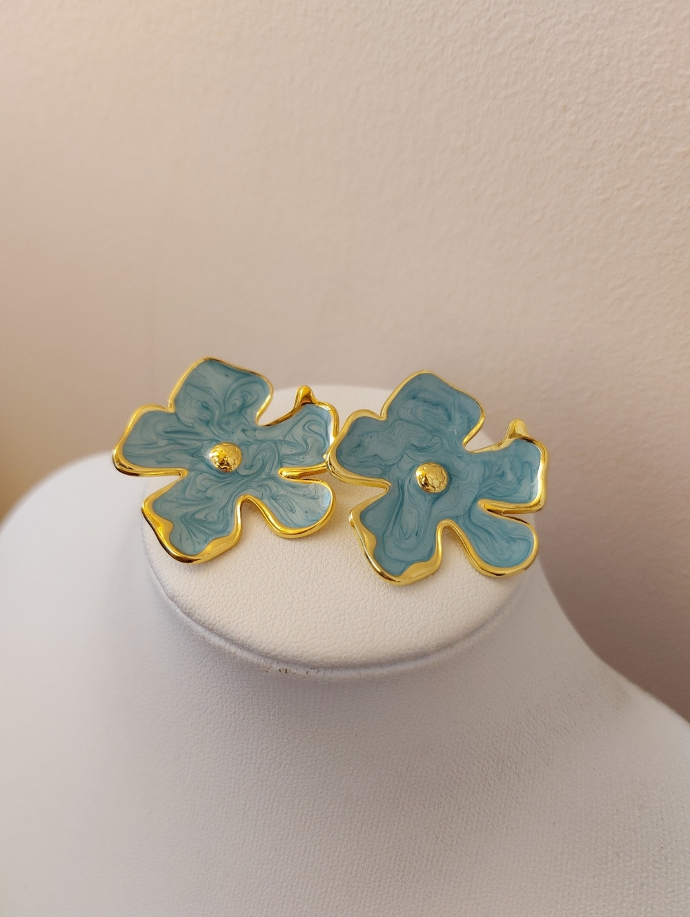 18K Gold Plated Blue Abstract Flower Earrings (Cant Ship Until May 16th)